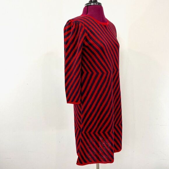 Marella Red Black Zig Zag Stripe Metallic Knit Mini Dress sz M 70s style - Picture 2 of 7